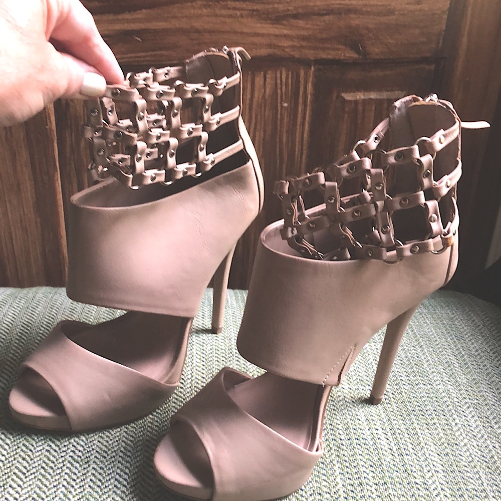 Bebe 6in high heels caged ankles, beautiful